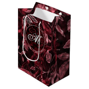 Monogram Red Vintag Floral GIft Bag Mittlere Geschenktüte