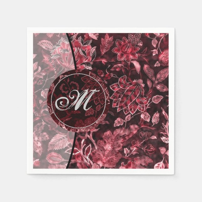 Monogram Red Vintag Floral Napkins 2 Serviette (Vorderseite)