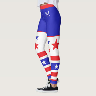 Monogram Red White and Blue US Flagge Leggings