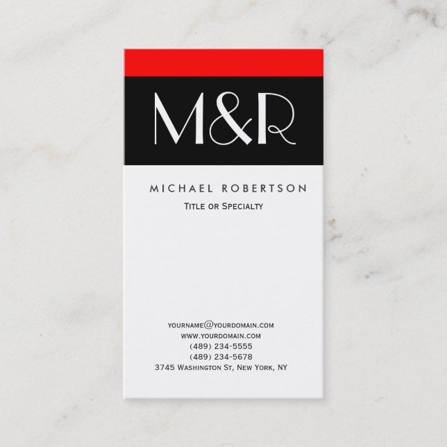 Monogram Red White Black Consultant Business Card Visitenkarte (Vorderseite)