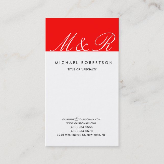 Monogram Red White Clean Consultant Business Card Visitenkarte (Vorderseite)