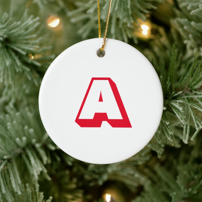 Monogram, Red white custom initiletter Weihnachten Keramik Ornament (Baum)