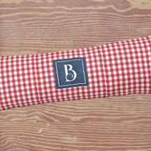 Monogram, Red & White Gingham Karo Blue Denim