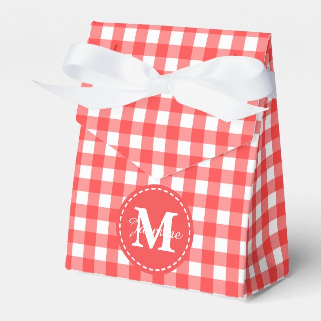 Monogram Red White Gingham Karo Pattern Geschenkschachtel (Vorderseite)