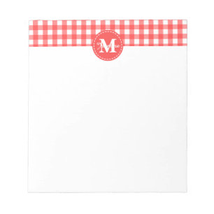 Monogram Red White Gingham Karo Pattern Notizblock