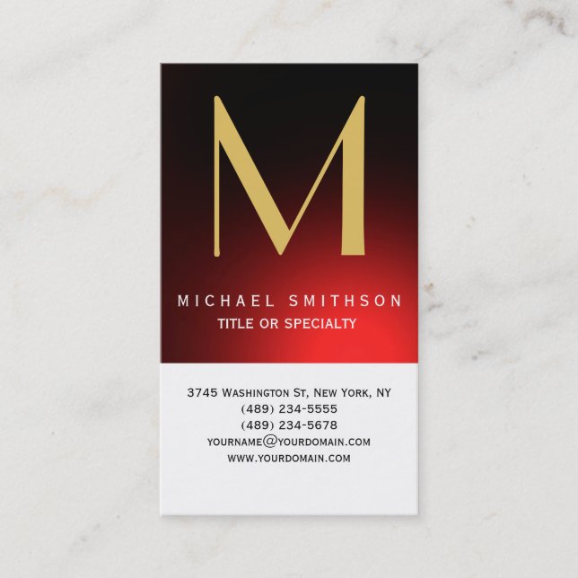 Monogram Red White Modern Simple Business Card Visitenkarte (Vorderseite)