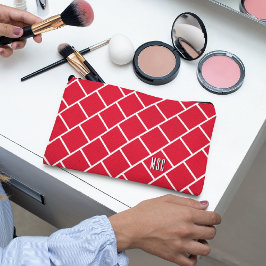 Monogram, Red & White Stylish Trellis Pattern Zubehörtasche