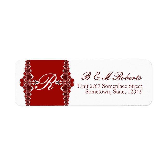 Monogram Red+White Tribal Lace Address Label (Vorne)