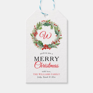 Monogram Red Wreath Frohe Weihnachts-Foto Geschenkanhänger