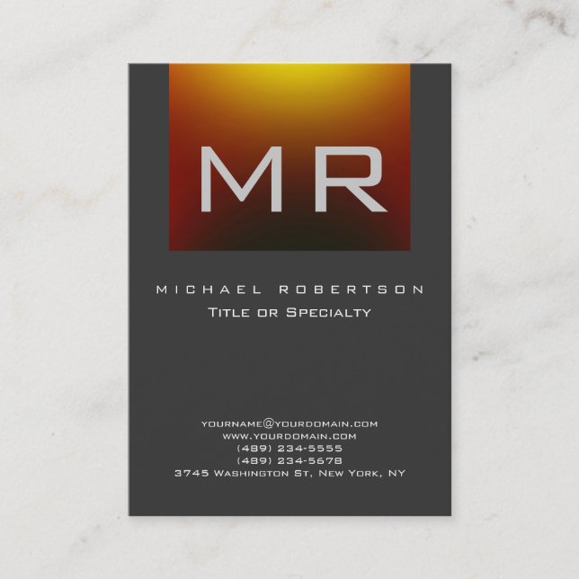 Monogram Red Yellow Grey Clean Business Card Visitenkarte (Vorderseite)