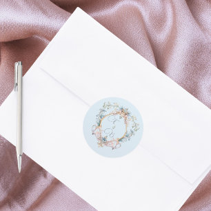 Monogram Regency Wappen Blue Elegant Runder Aufkleber