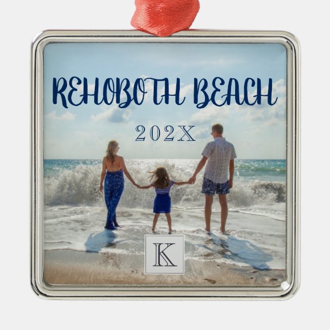 Monogram RehoBeide Beach Family Travel Souvenir Ornament Aus Metall (Vorne)