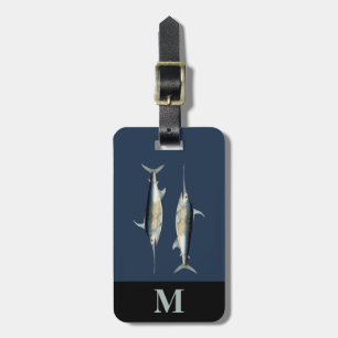 Monogram-Reise Blau Grau Schwertfisch Fische Gepäckanhänger