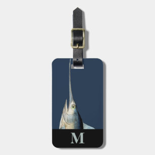 Monogram-Reise Blau Grau Schwertfisch Fischkopf Gepäckanhänger
