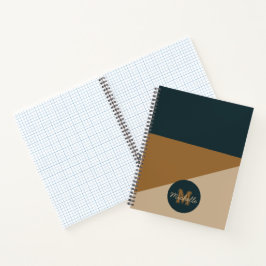 Monogram Retro 70er Green Brown Vintager Farbblock Notizbuch