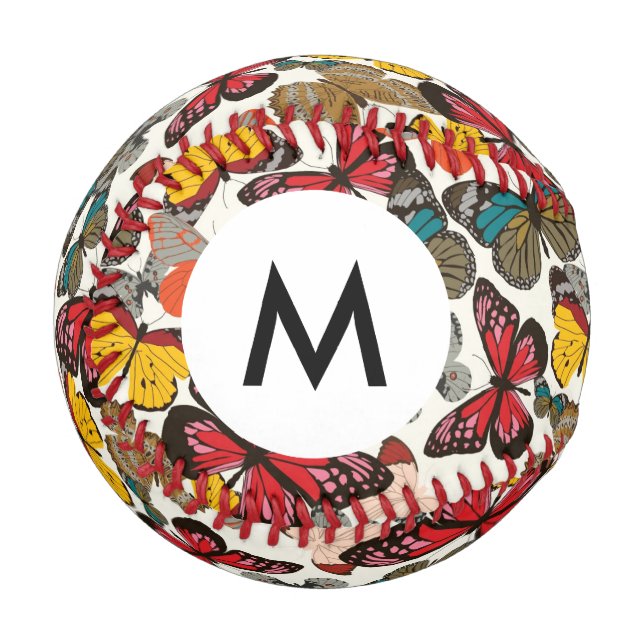 Monogram Retro Blumenmuster 3 Baseball (Vorderseite Links)