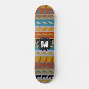 Monogram Retro Bunte Tiere Muster #8 Skateboard