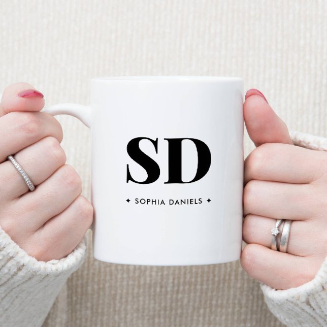 Monogram Retro Classic Elegant Minimal Black White Zweifarbige Tasse (Von Creator hochgeladen)