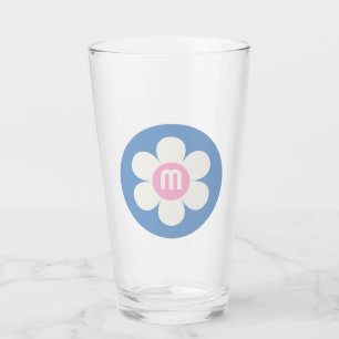 Monogram Retro Daisy rosa & blau Glas