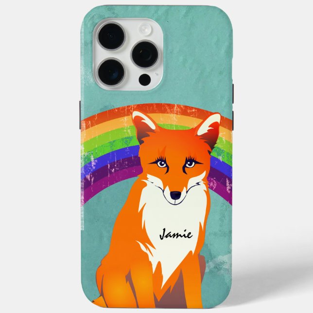 Monogram Retro Fox Art Aqua Case-Mate iPhone Hülle (Rückseite)