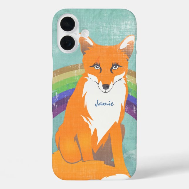 Monogram Retro Fox Art Aqua Orange Retro Case-Mate iPhone Hülle (Rückseite)