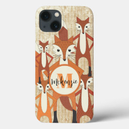 Monogram Retro Fox Art Orange Retro iPhone iPhone 15 Pro Max Hülle