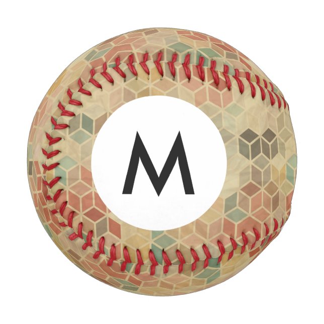 Monogram Retro geometrisches Muster 5 Baseball (Vorderseite Links)