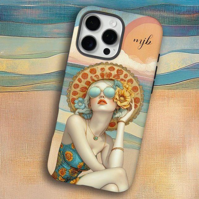 Monogram Retro Glam Summer Beach Woman Case-Mate iPhone Hülle (Personalize with your monogram initials.)