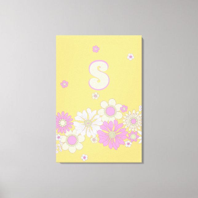 Monogram Retro Groovy 70er Blume Power Muster Leinwanddruck (Vorderseite)