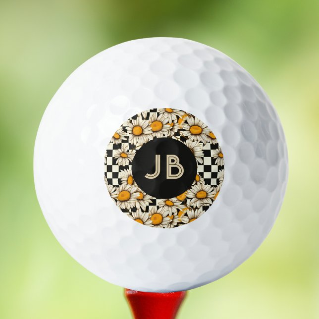 Monogram Retro Groovy Daisy Checkerboard Golfball (Von Creator hochgeladen)