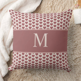 Monogram Retro Hearts Pink Burgundy Kissen