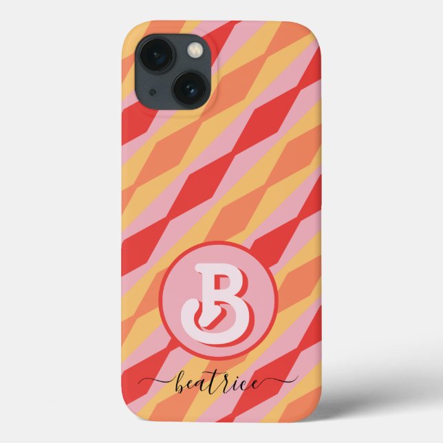 Monogram Retro Hippie 70er Pink Geometric Pastell Case-Mate iPhone Hülle (Rückseite)