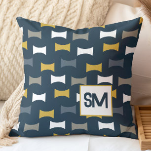 Monogram Retro Mitte Jahrhundert Geometric Navy Mu Kissen