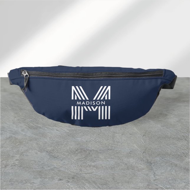 Monogram Retro Modern Navy Blue Bauchtasche (Von Creator hochgeladen)