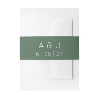 Monogram Retro Olivgrüne Hochzeit Einladungsbanderole