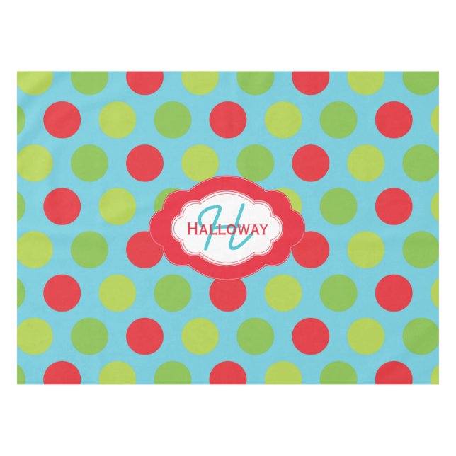 Monogram Retro Polka Dots Christmas Tablecloth Tischdecke (Vorderseite (Horizontal))