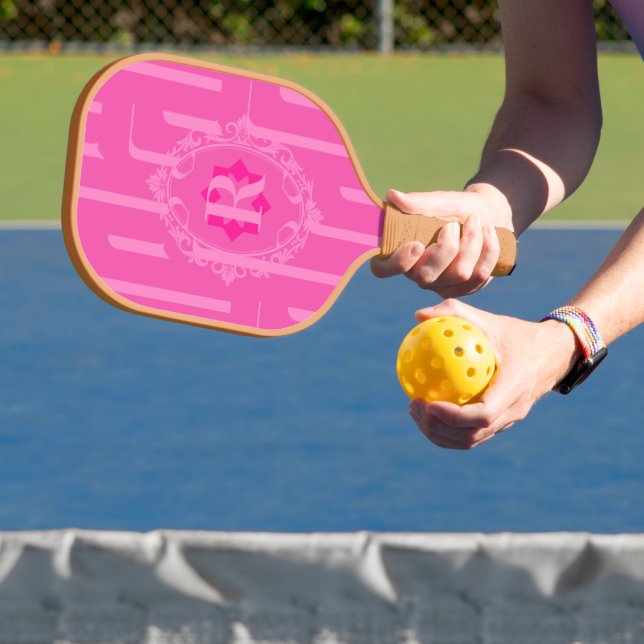 Monogram Retro Rosa Muster Pickleball Schläger (InSitu)
