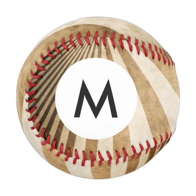 Monogram Retro Streifenmuster Hintergrund Baseball (Vorderseite Links)