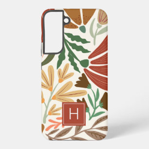 Monogram Retro Terracotta Floral Boho Samsung Galaxy Hülle