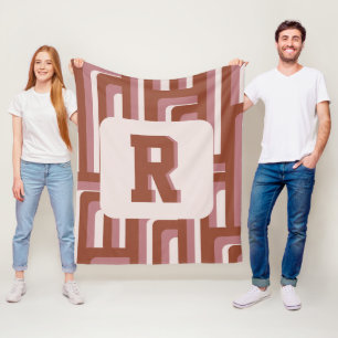 Monogram Retro Terracotta Geometrisches Muster Fleecedecke
