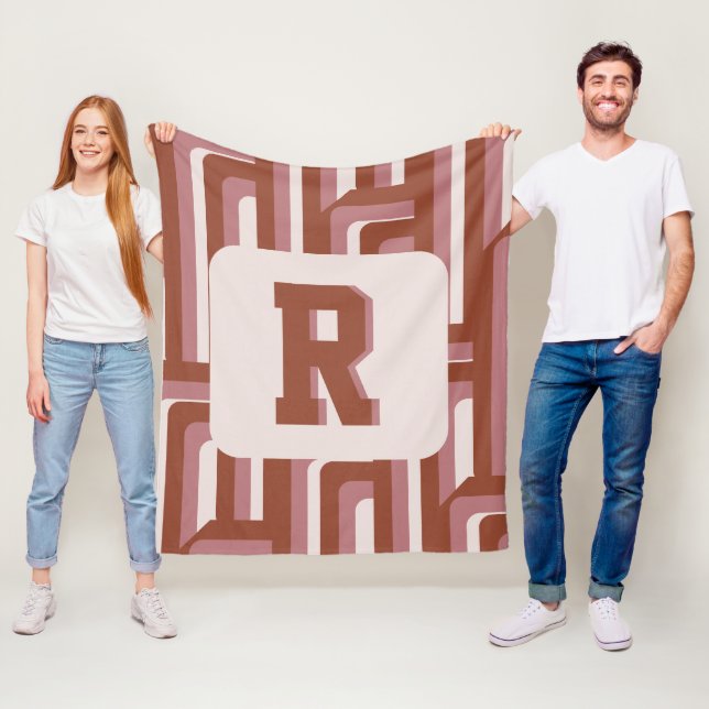 Monogram Retro Terrakotta geometrisches Muster Fleecedecke (Beispiel)