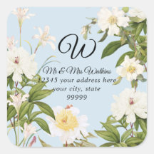 Monogram Return Label Blue Lilie Rose Peony Floral