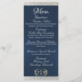 Monogram & Ribbon - Blue Wedding Menükarte