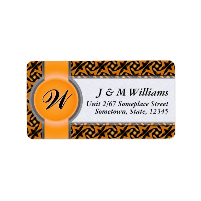 Monogram Ribbon Earthy Tribal Batik Address Labels Adressaufkleber (Vorne)