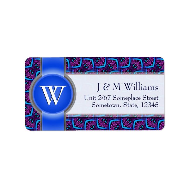 Monogram Ribbon Funky Blue Pink Address Labels Adressaufkleber (Vorne)