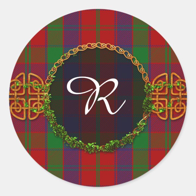 Monogram Robertson Tartan Runder Aufkleber (Vorderseite)