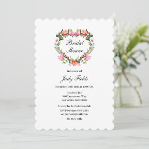 Monogram Romantische Rose Blumenherz Brautparty Einladung
