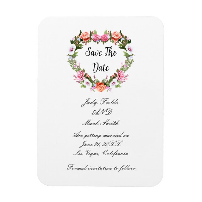 Monogram Romantische Rose Blumenherz Save the Date Magnet (Vertikal)