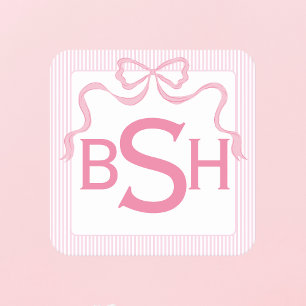 Monogram, rosa Bow, benutzerdefinierte Ribbon Rechteckiger Pappuntersetzer