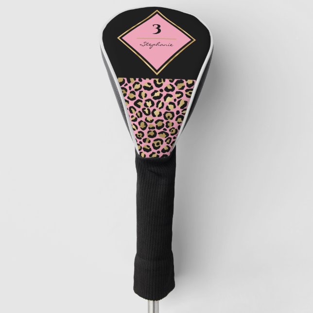 Monogram, rosa und goldene Leopard | Farbblock Golf Headcover (Vorderseite)